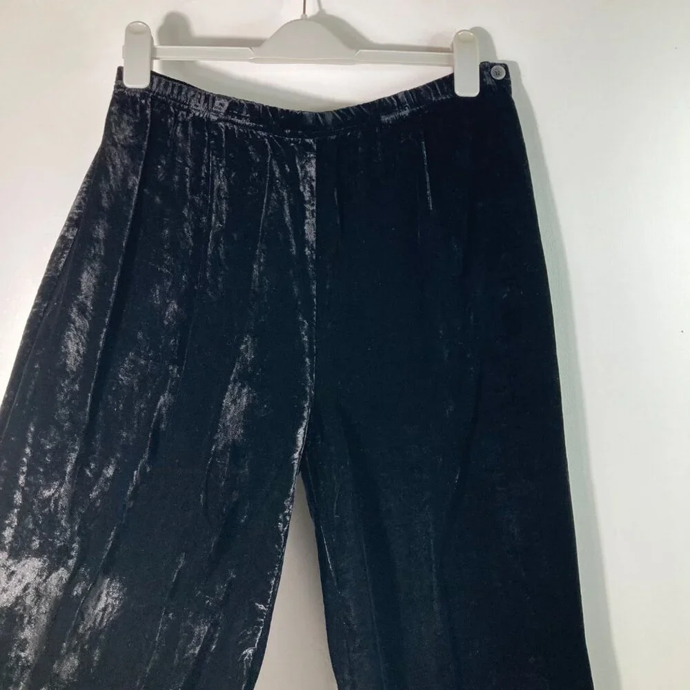 Womens Vintage J Jill Velvet Wide Leg Pants L Black‎ Rayon Side Zip